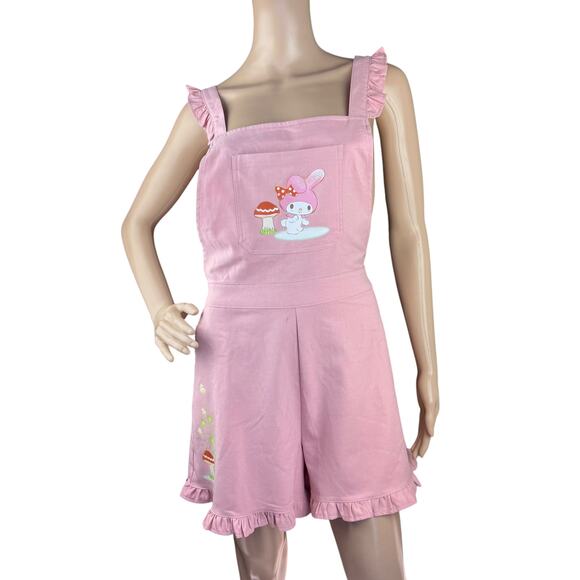 New My Melody by Sanrio Hot Topic Hello Kitty & Friends Pink Ruffle Shortalls XL - Picture 1 of 8